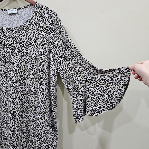 Carmen Marc Valvo Womens Leopard Print Top Plus Size Bell Sleeves Artsy Office - Picture 5 of 8